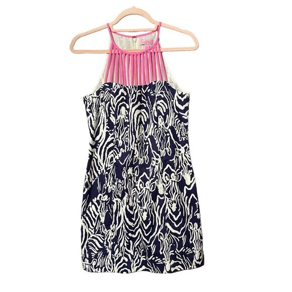 Lilly Pulitzer Strappy Shift Bright Navy Entourage Zebra Print Shift Dress Sz 6 - Picture 3 of 13